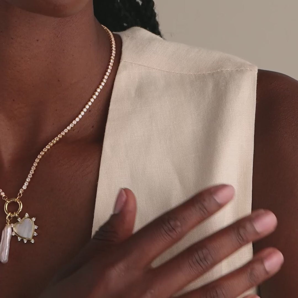 Breloque cœur en argent sterling avec perles pavées