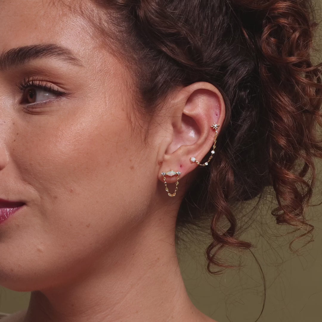 Opal & Diamond Chain Studs in 18K Gold