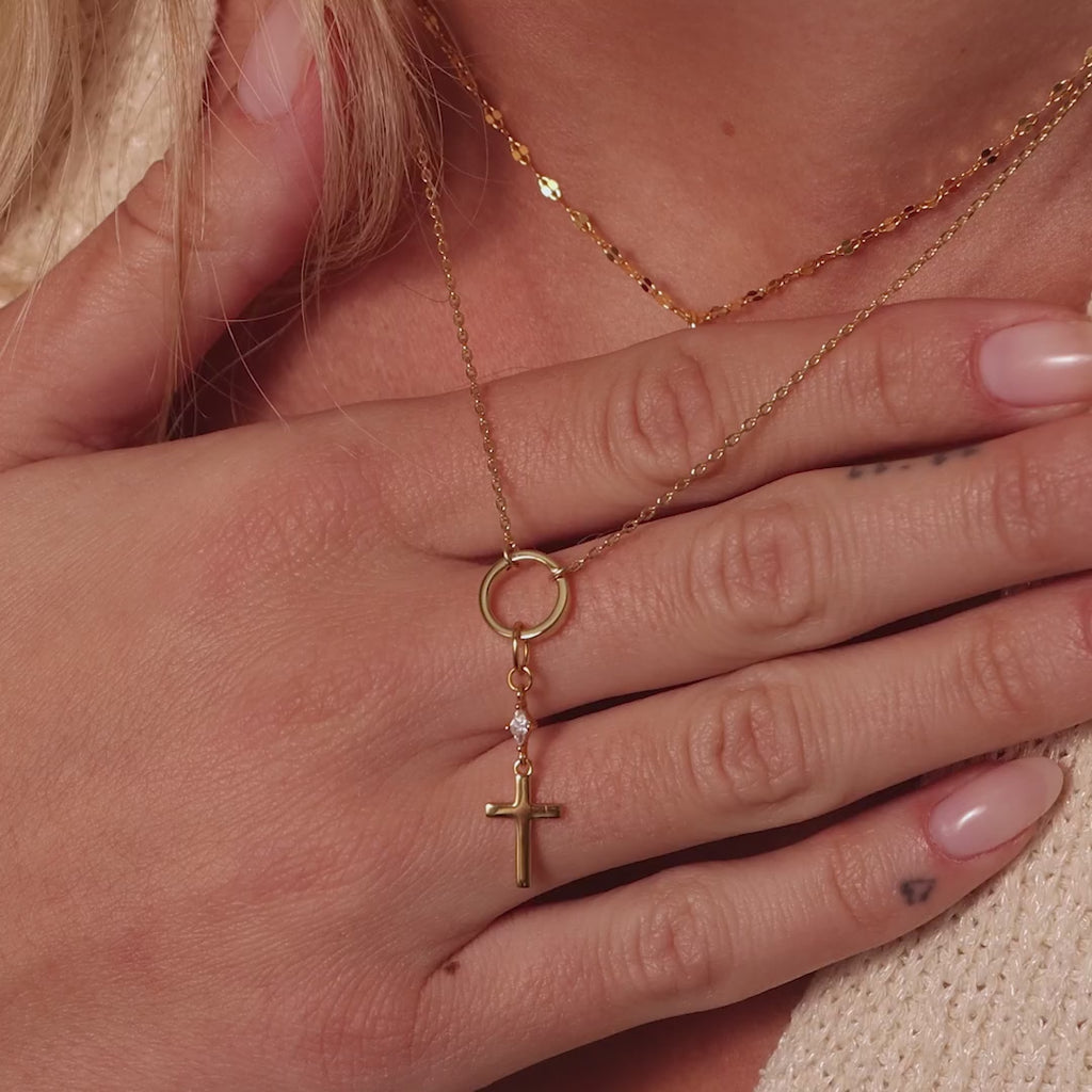 Diamond Drop Cross Charm in 18K Gold