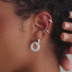 Half Pave Huggies in 18K Gold