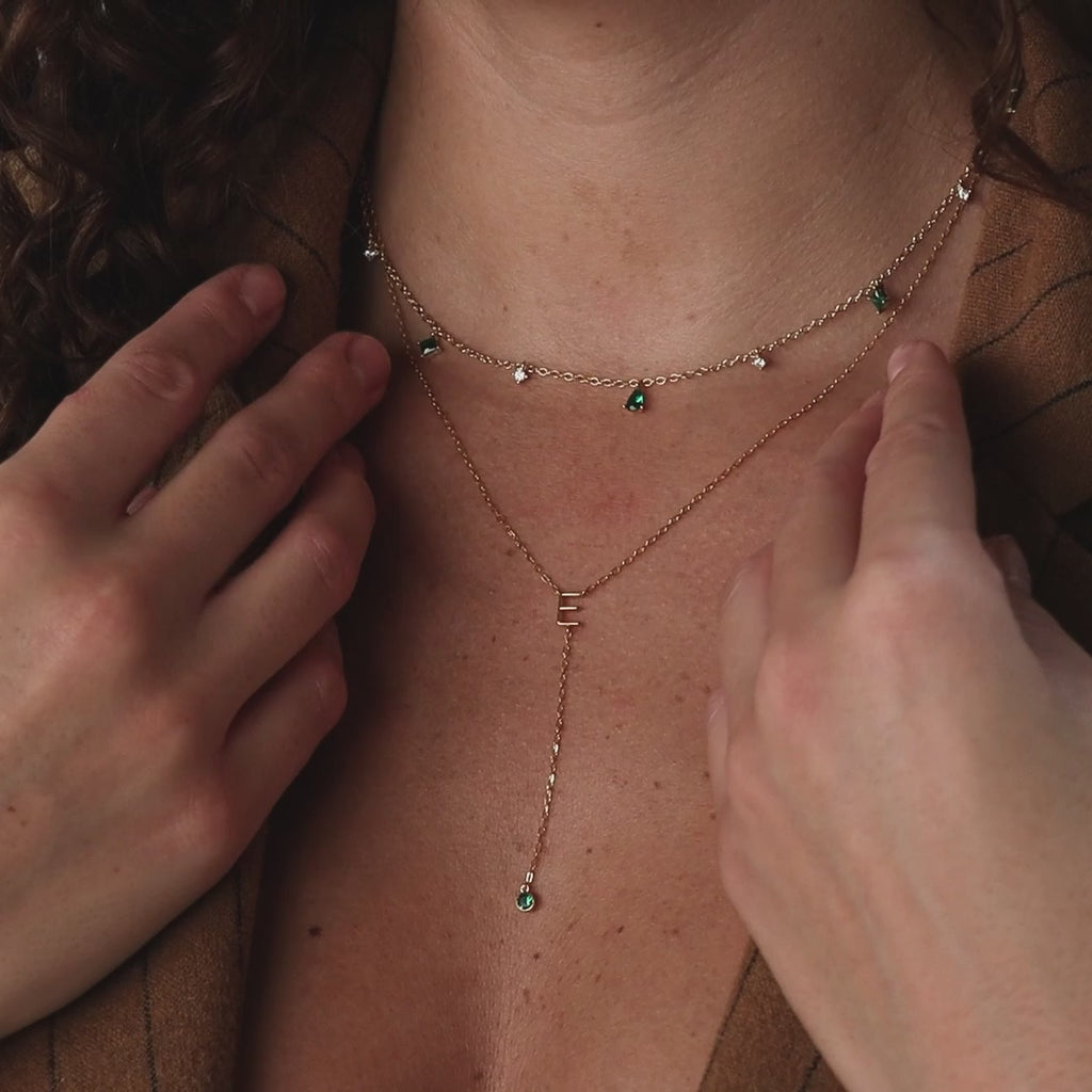 Initial Birthstone Lariat Necklace