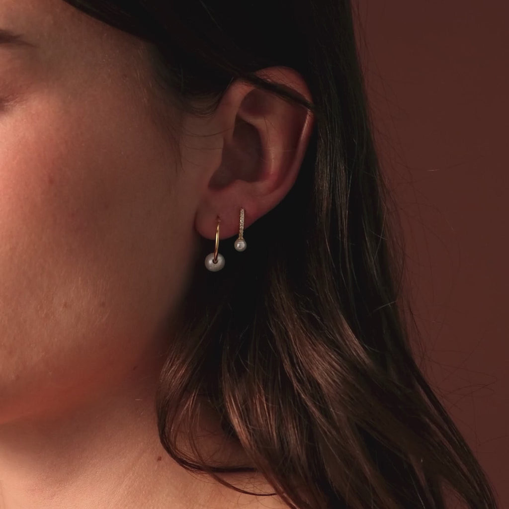 Round Pearl Hoops in 18K Gold