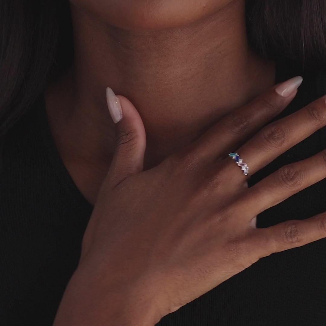 Cluster Baguette Birthstone Ring in Sterling Silver