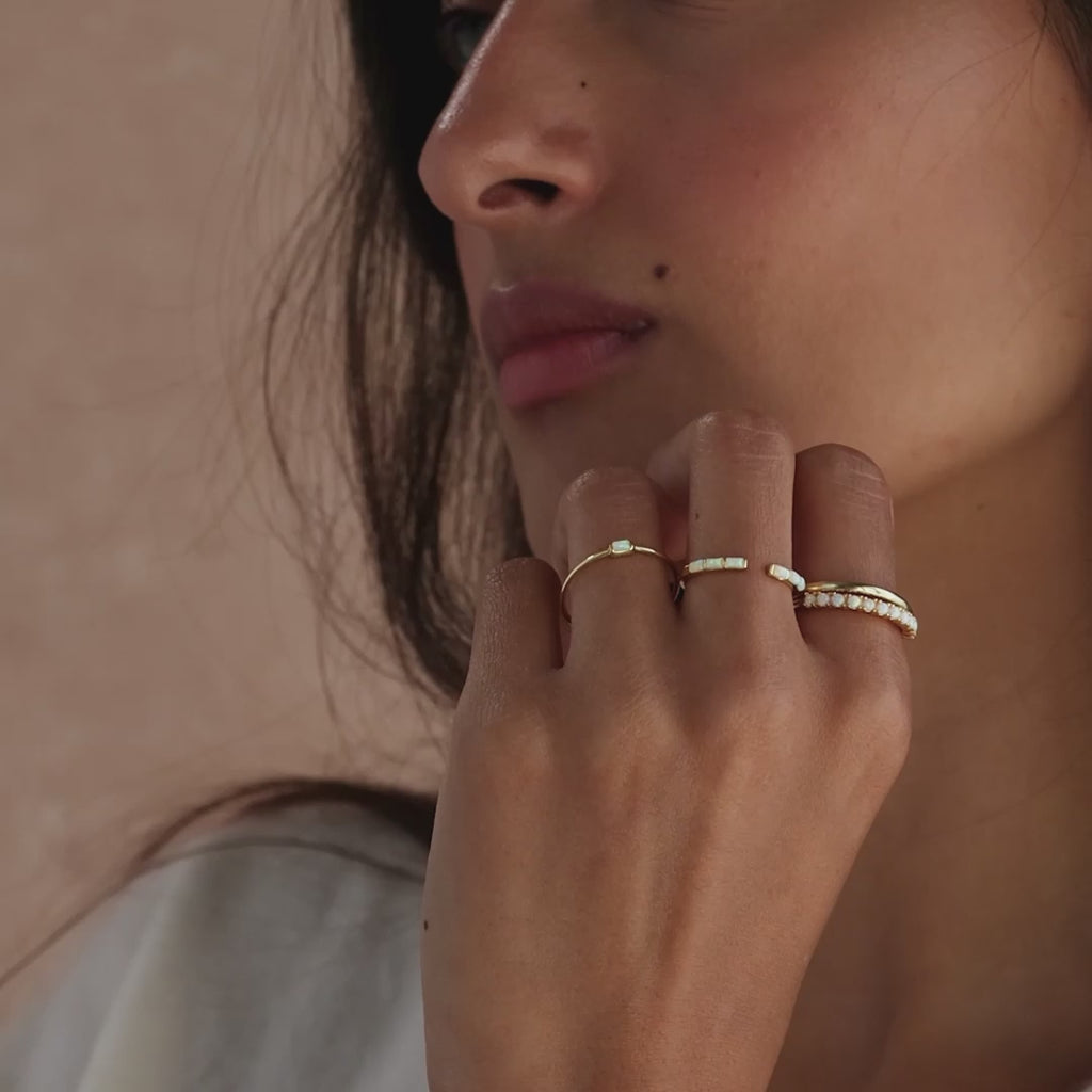 Baguette Opal Ring Set