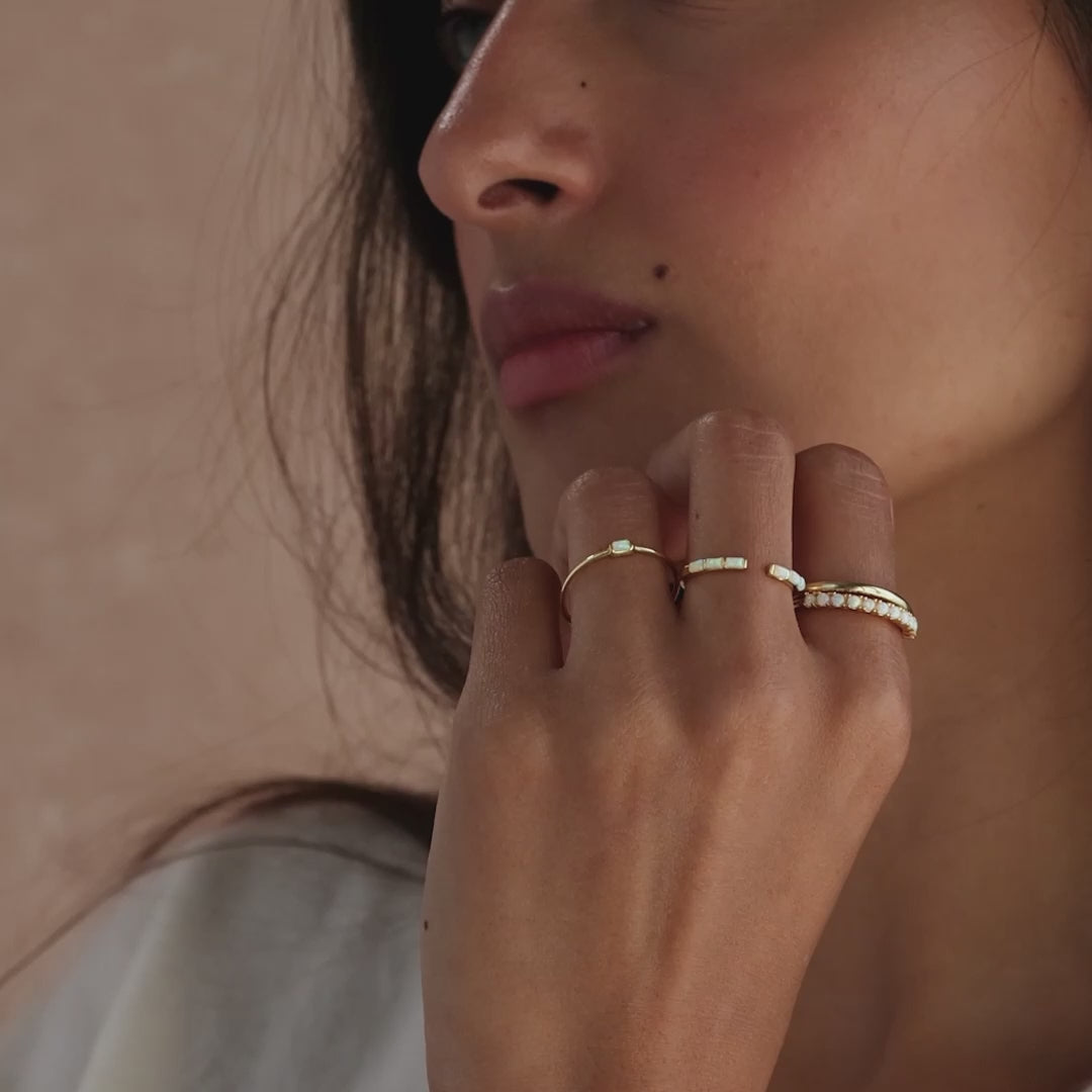 Baguette Opal Ring Set