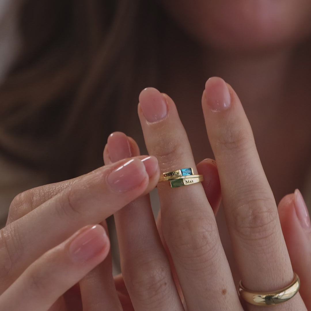 Toi et Moi Baguette Name Ring in Sterling Silver