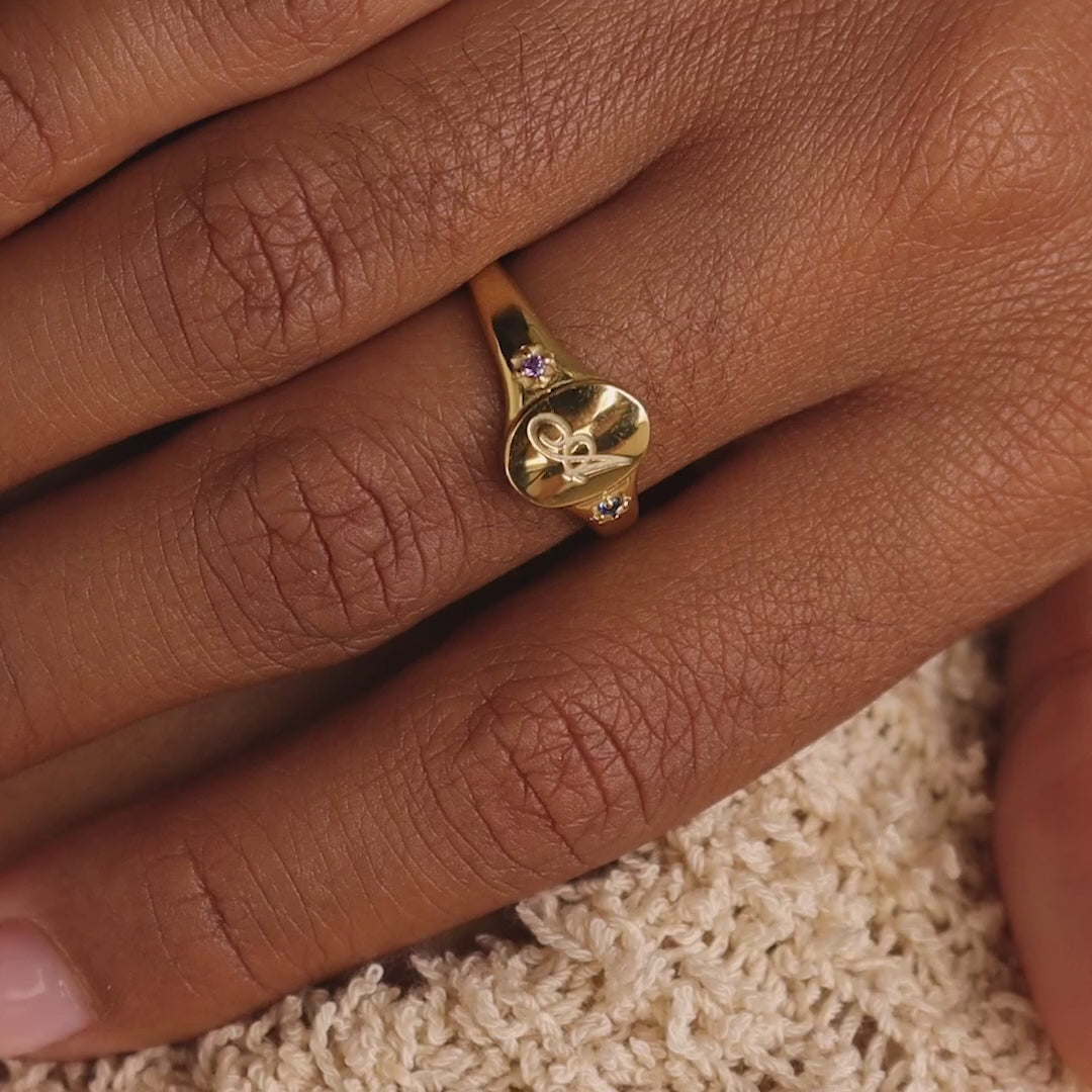 Initial Birthstone Signet Ring