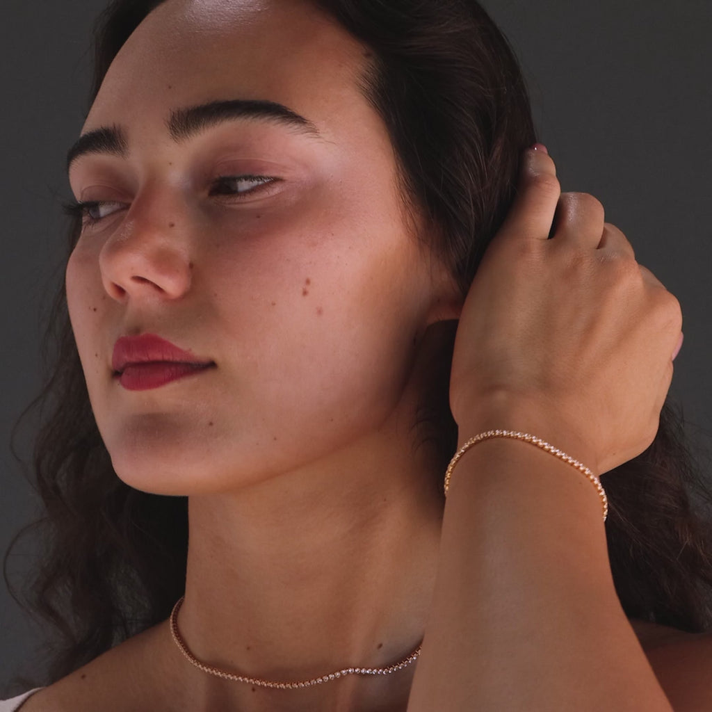 Dainty Diamond Tennis Necklace & Bracelet Set in 18K Gold