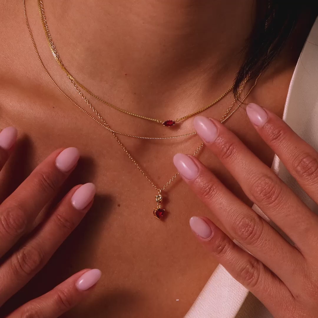 Garnet Heart Knot Necklace in 18K Gold