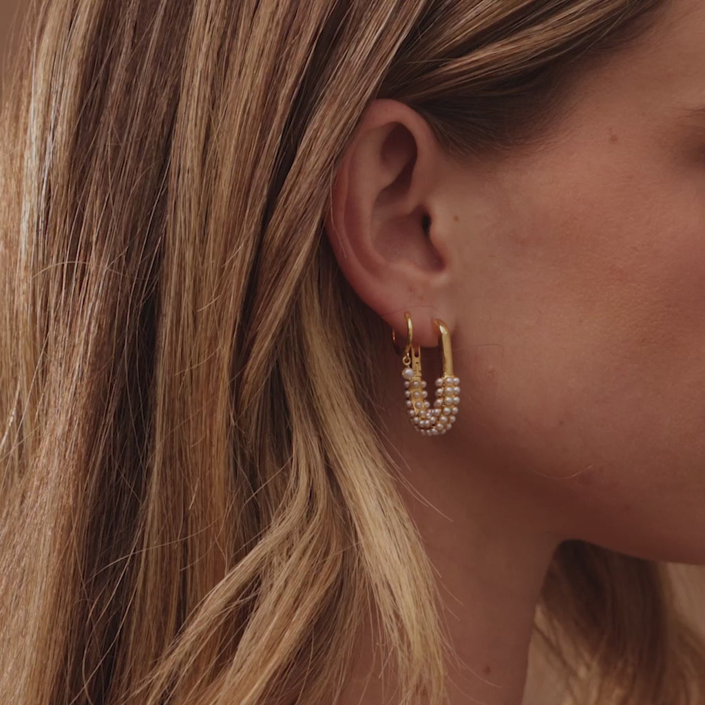 Pearl Cluster Link Hoops in 18K Gold
