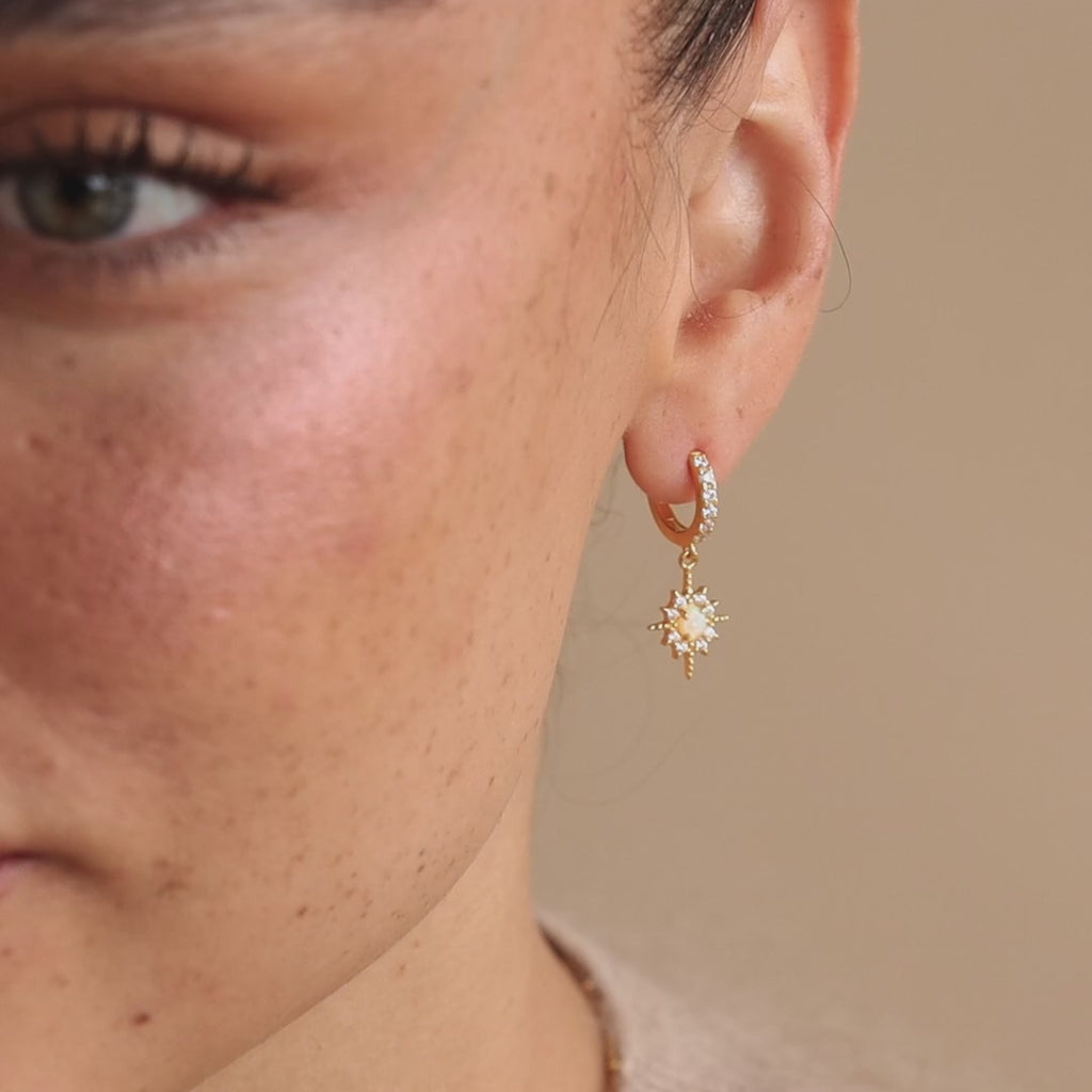 Pave Opal Star Huggies