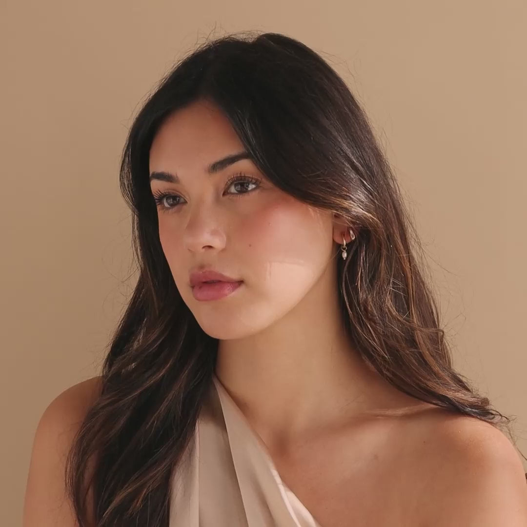 Dainty Pearl Huggies in 18K Gold