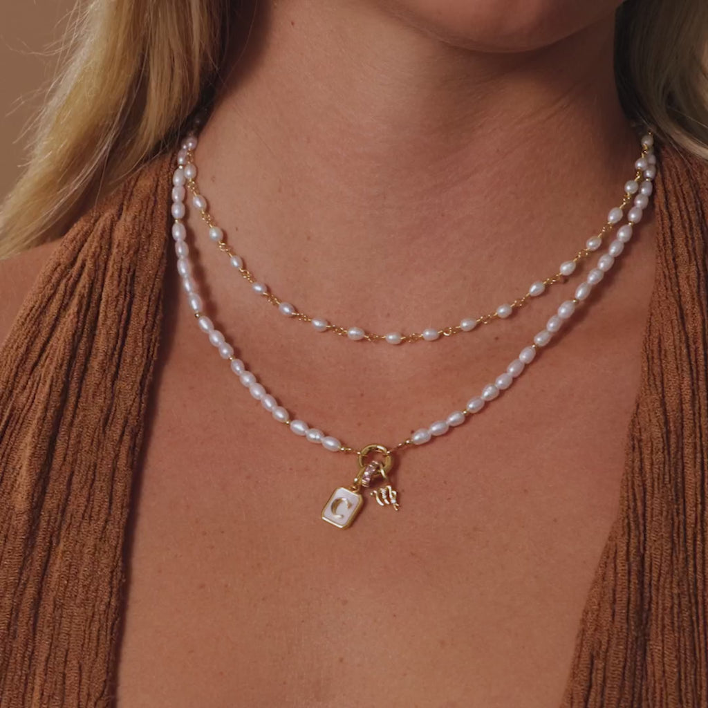 Pearl Beaded Charm Necklace in 18K Gold