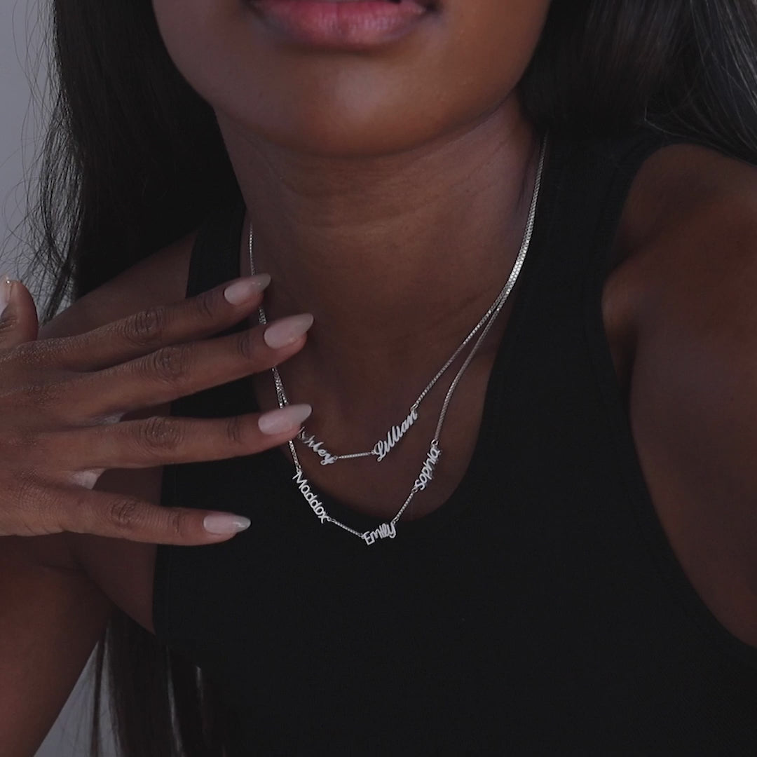 Carrie Box Chain Multiple Name Necklace in Sterling Silver