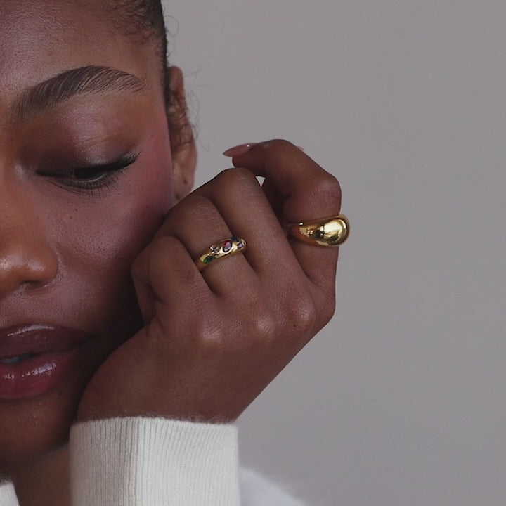 Bague dôme avec pierres de naissance mixtes