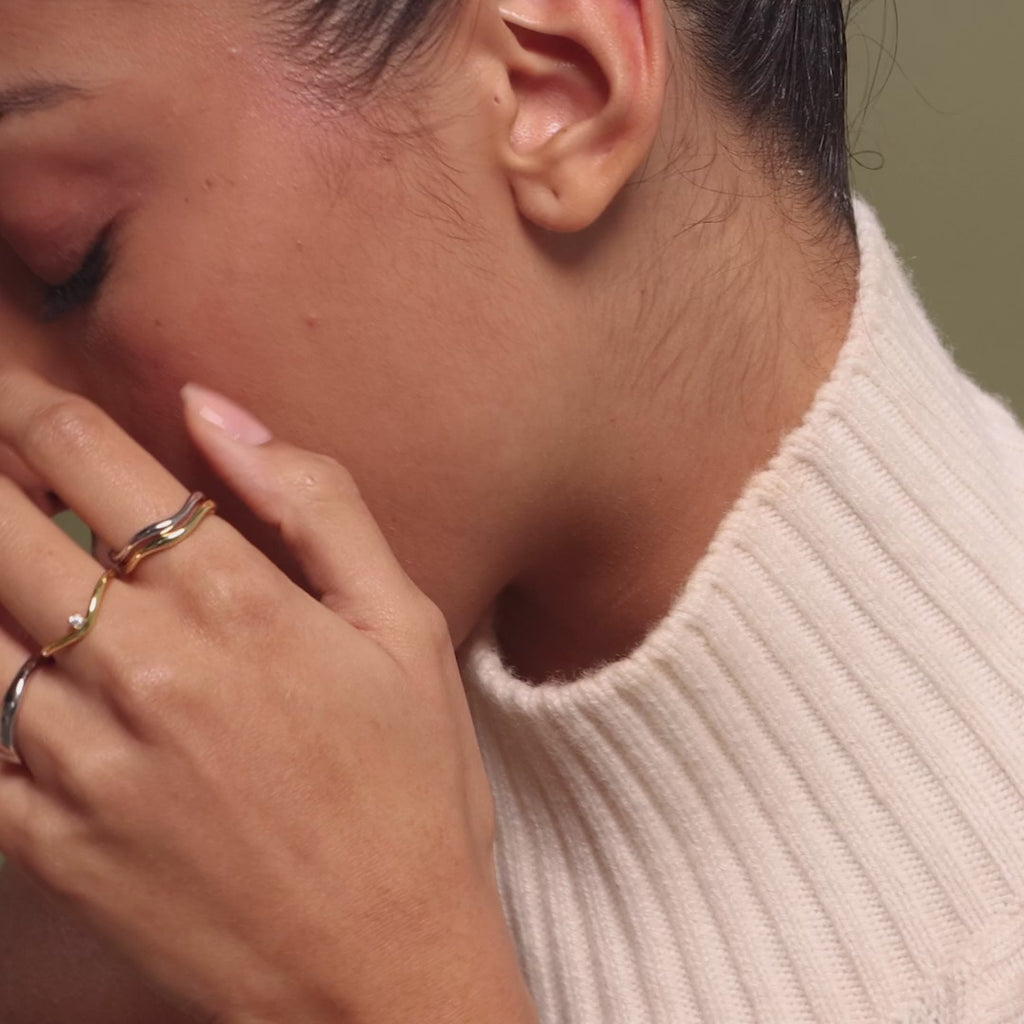 Mixed Metal Wave Ring Set