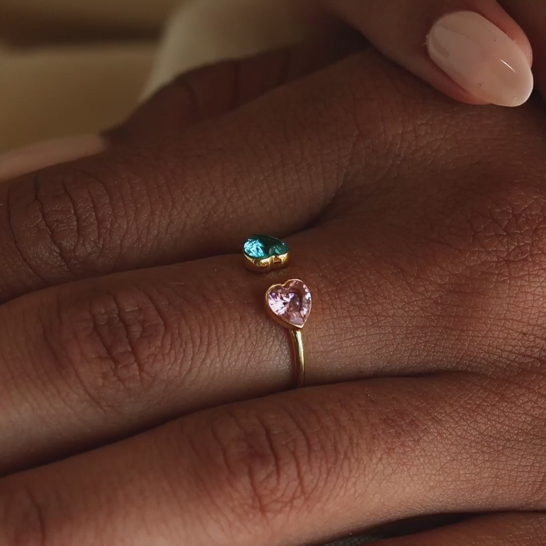 Duo Heart Birthstone Ring