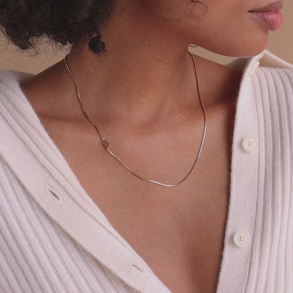 Sideways Initial Necklace In Box Chain