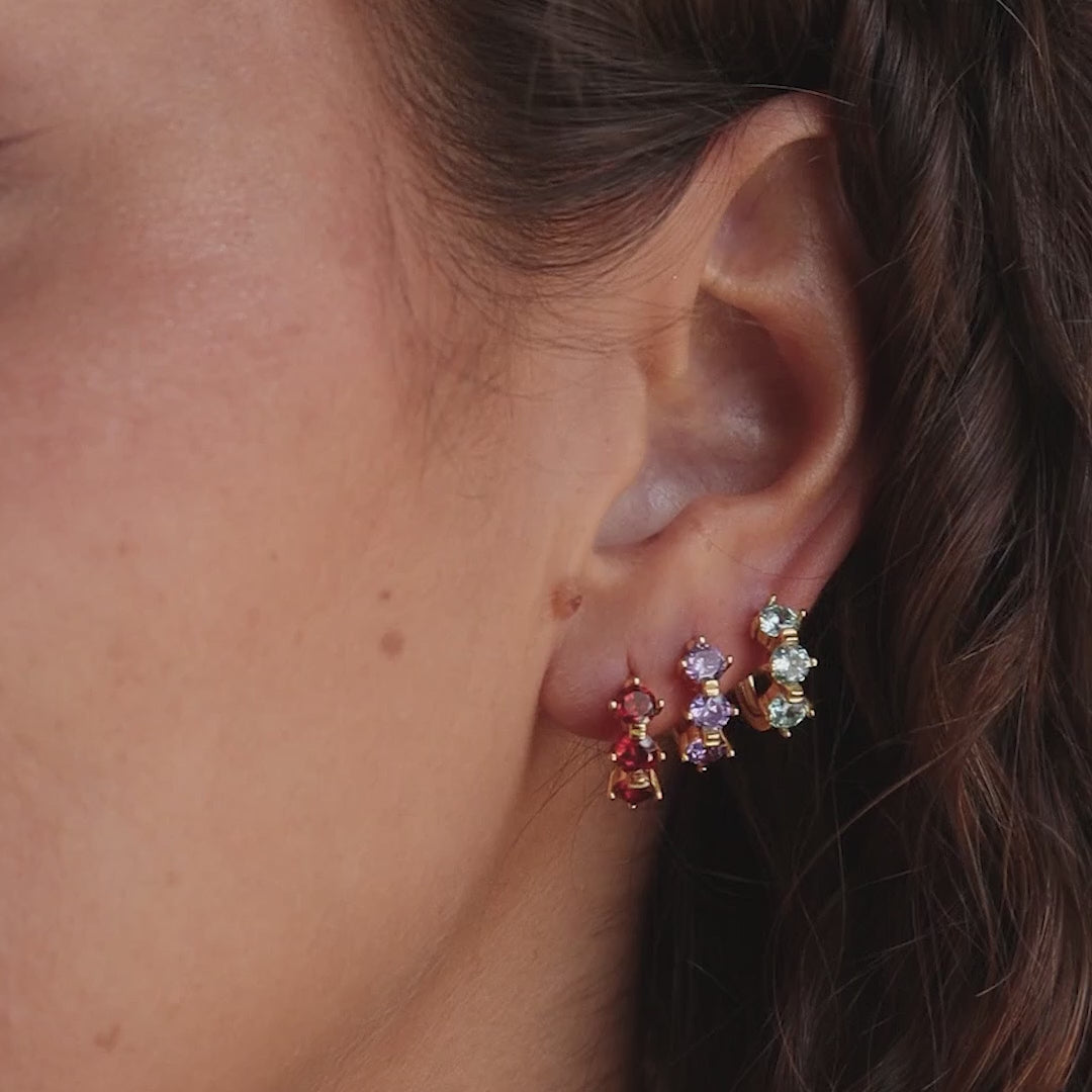 Triple Birthstone Huggies