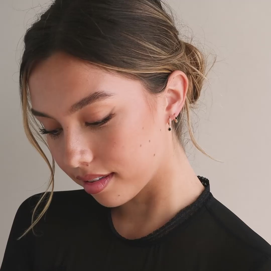 Pave Onyx Drop Huggies