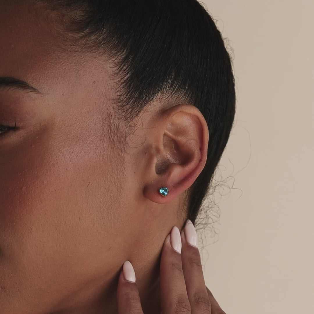 Bezel Heart Birthstone Studs