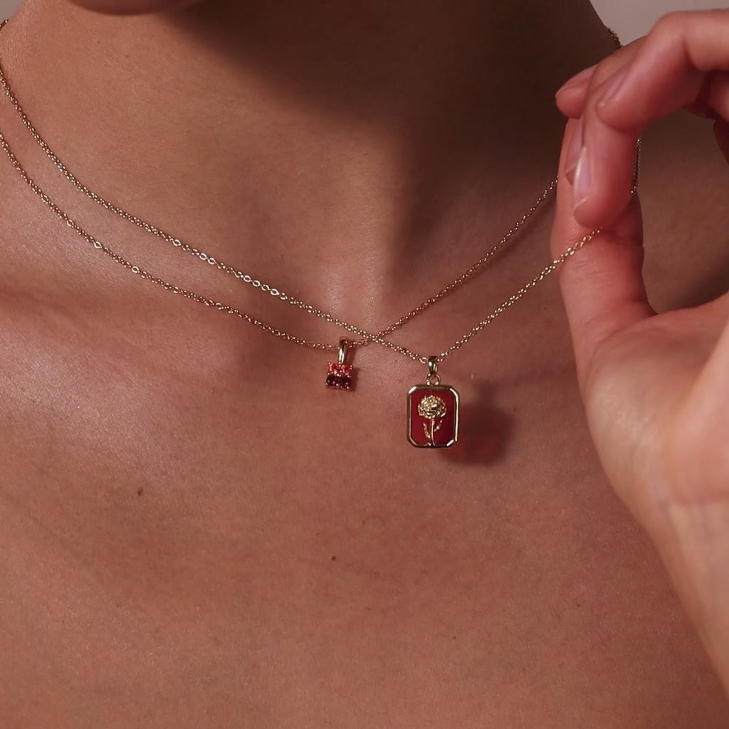 Garnet Birth Flower Charm Necklace
