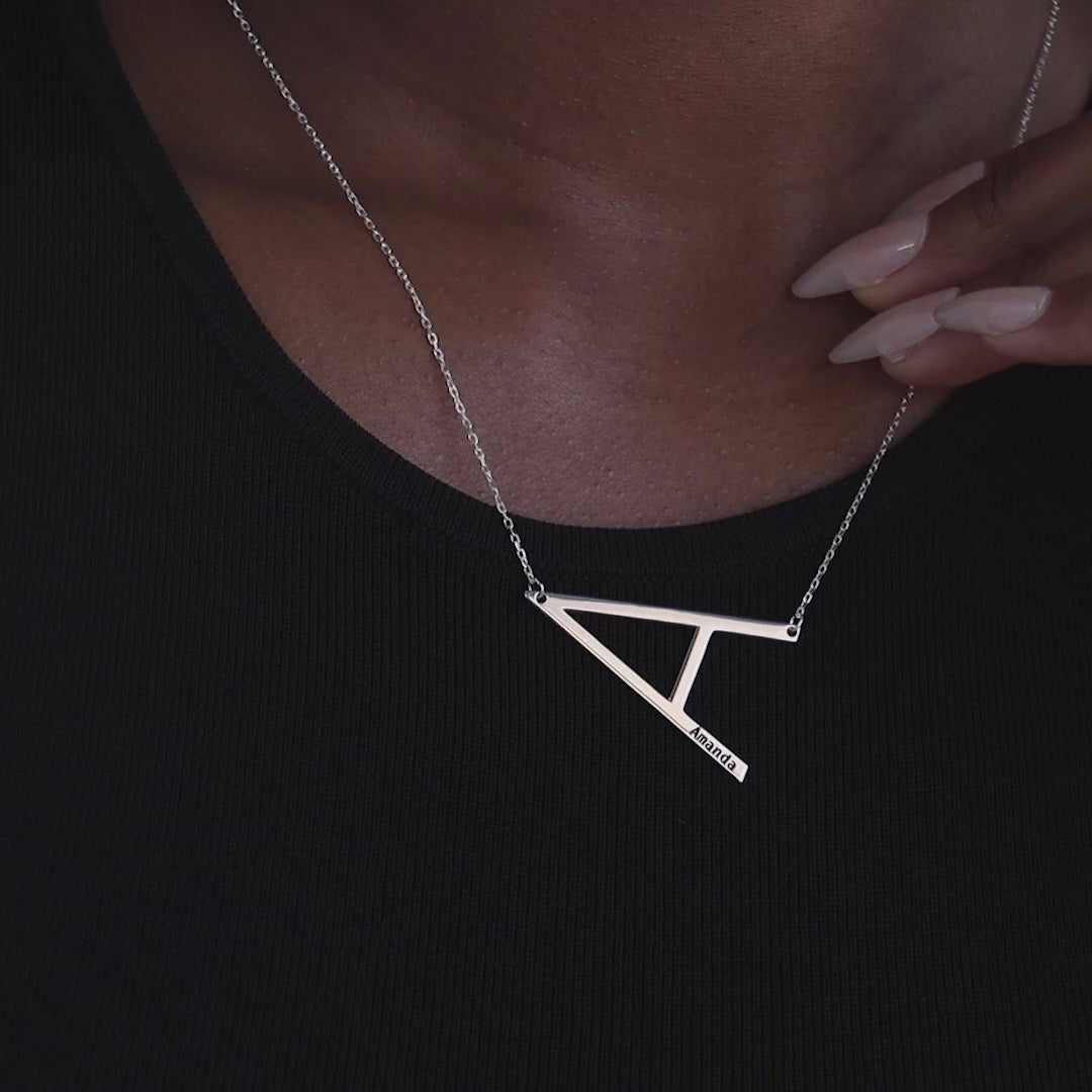 Large Sideways Initial Necklace in Sterling Silver