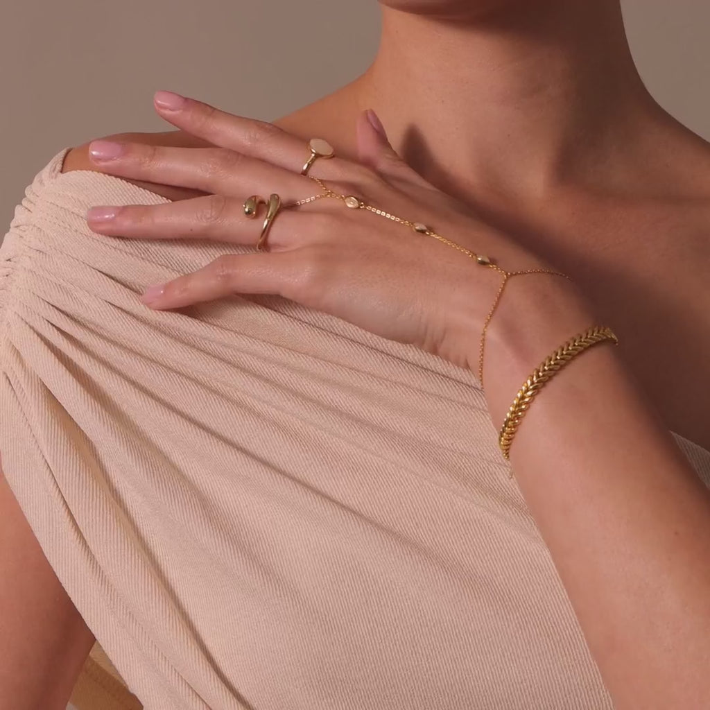 Moonstone Hand Chain Bracelet in 18K Gold