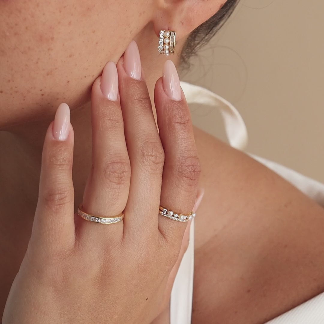 Pave Pearl Stacking Ring Set