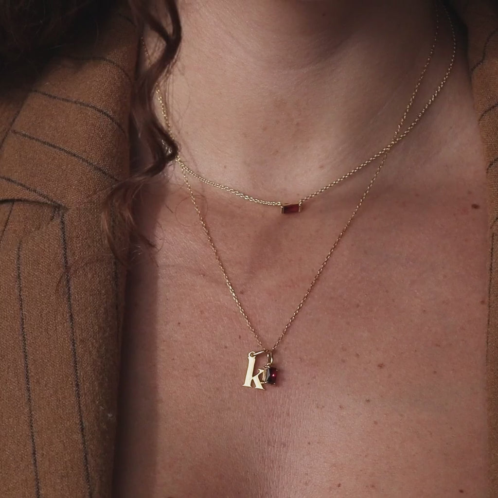 Initial Birthstone Charm Necklace
