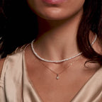 Rounded Pearl Flower Necklace in 18K Gold