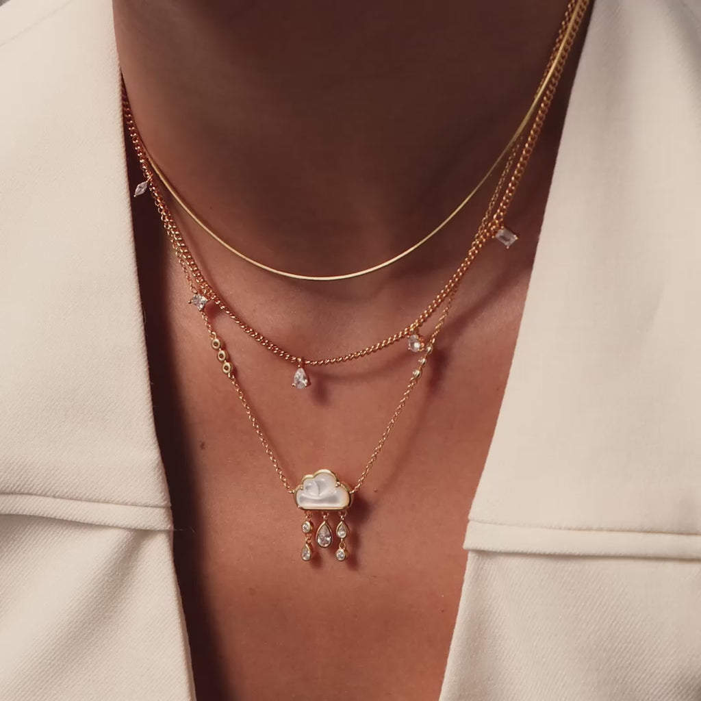 Diamond Station Curb Necklace in Silver