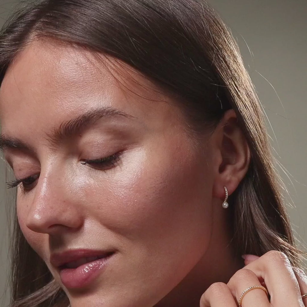 Pave Pearl Drop Huggies