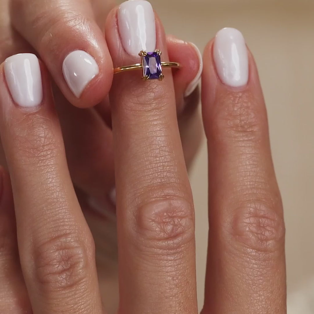 Emerald Cut Birthstone Ring