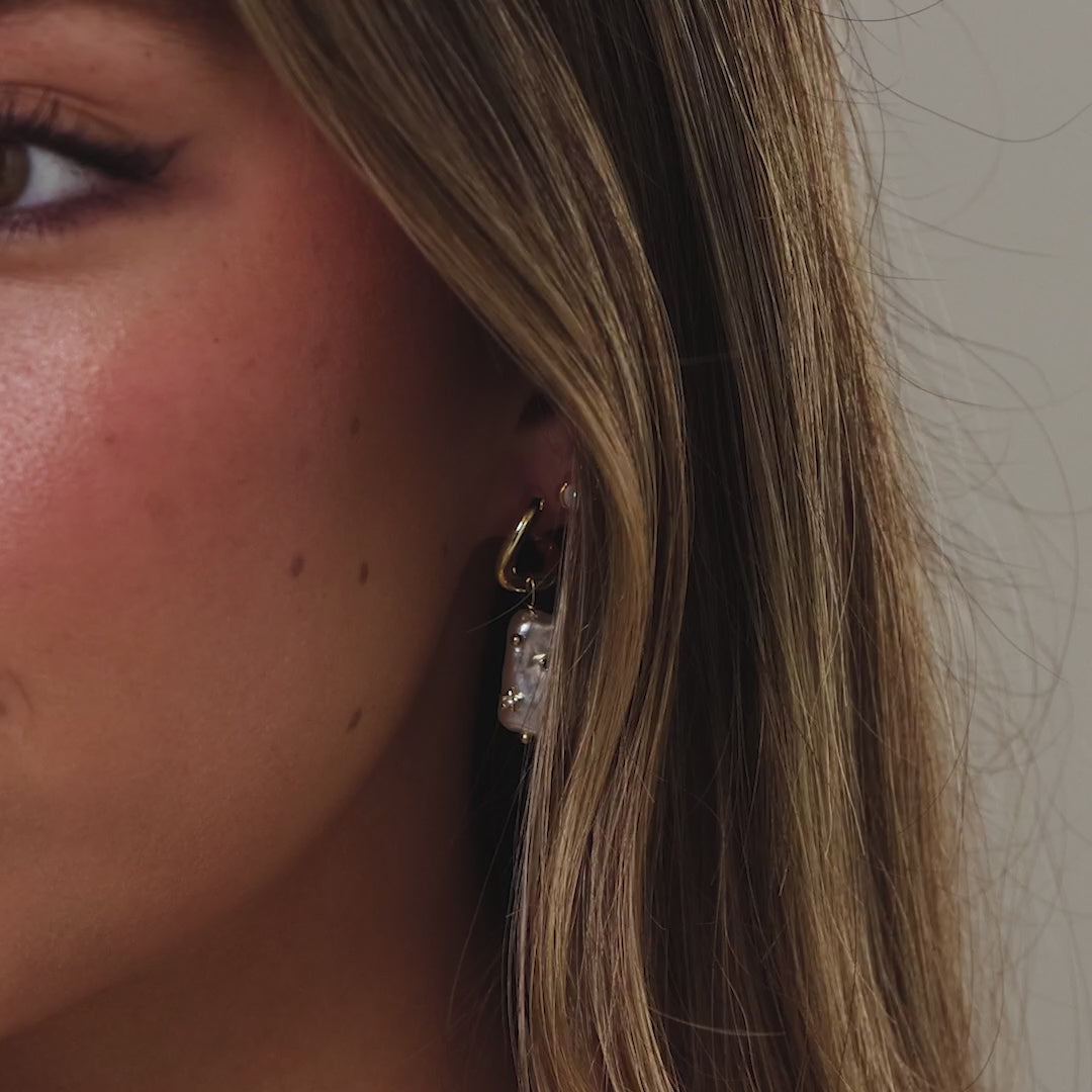 Starry Baroque Pearl Charm Hoops