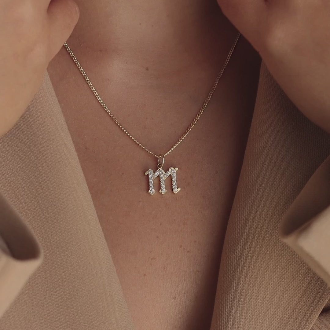 Gothic Pave Initial Necklace