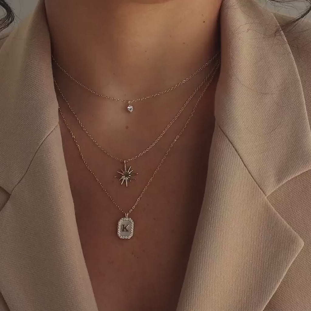 Pave Gemstone Initial Necklace