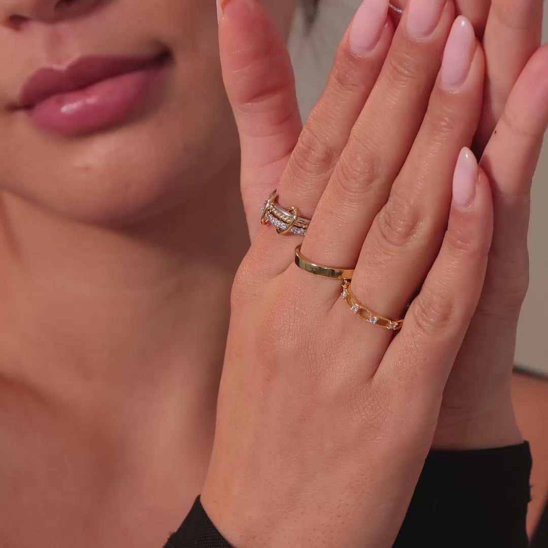 Pave Mixed Metal Linked Ring Set