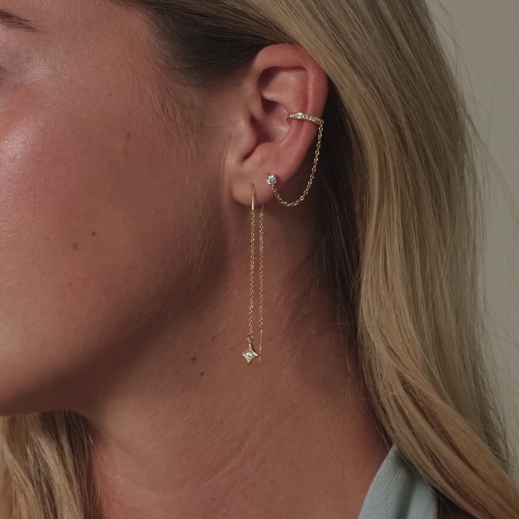 Cosmic Star Threader Earrings in 18K Gold