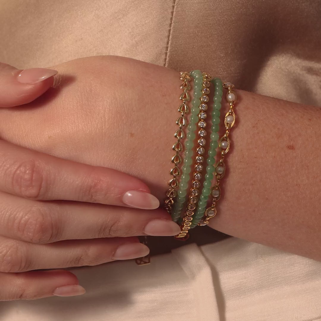 Beaded Jade Charm Bracelet in Silver