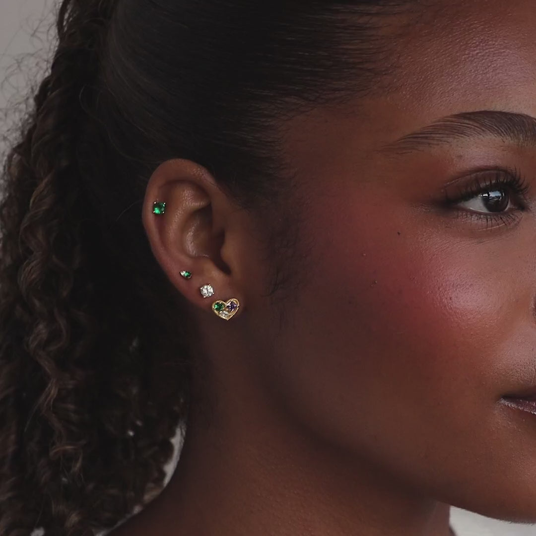 Boucles d'oreilles en forme de cœur avec pierres de naissance mixtes