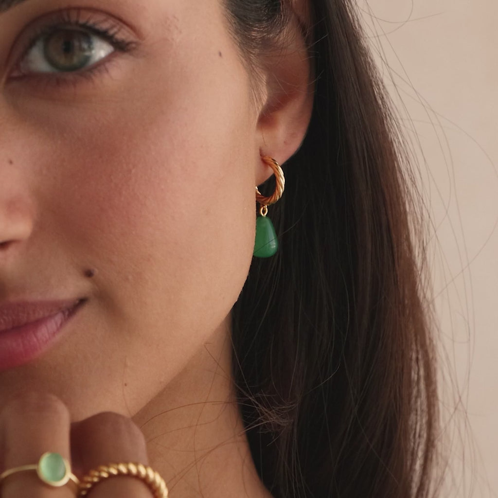 Twisted Jade Hoops in 18K Gold