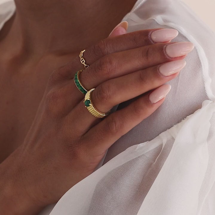 Ribbed Birthstone Signet Ring