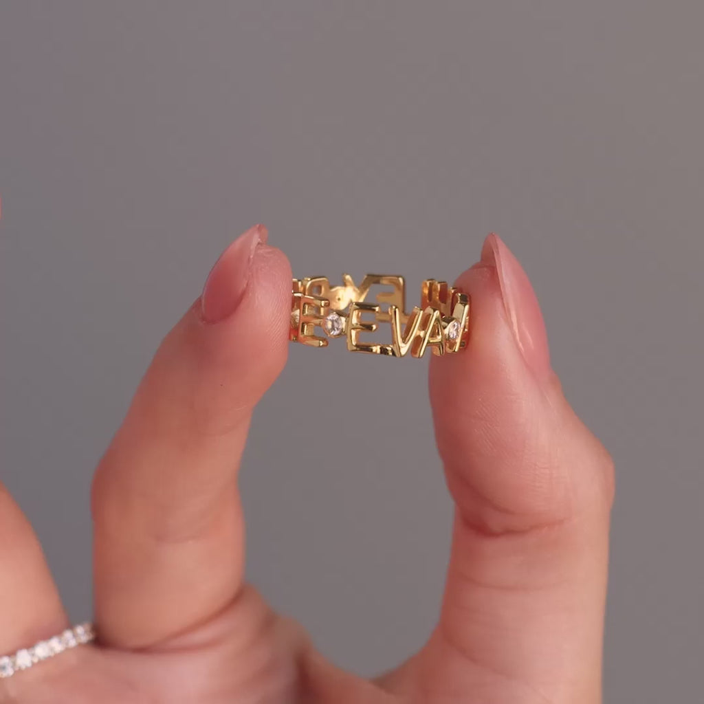 Bague d'éternité à noms multiples en or 18 carats