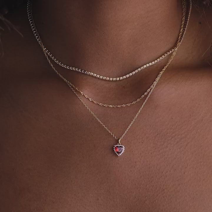 Pave Garnet Heart Necklace