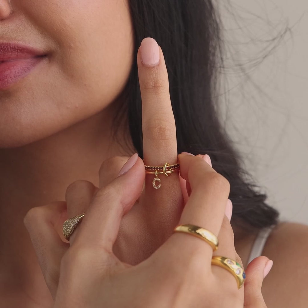 Linked Initial Ruby Ring Set