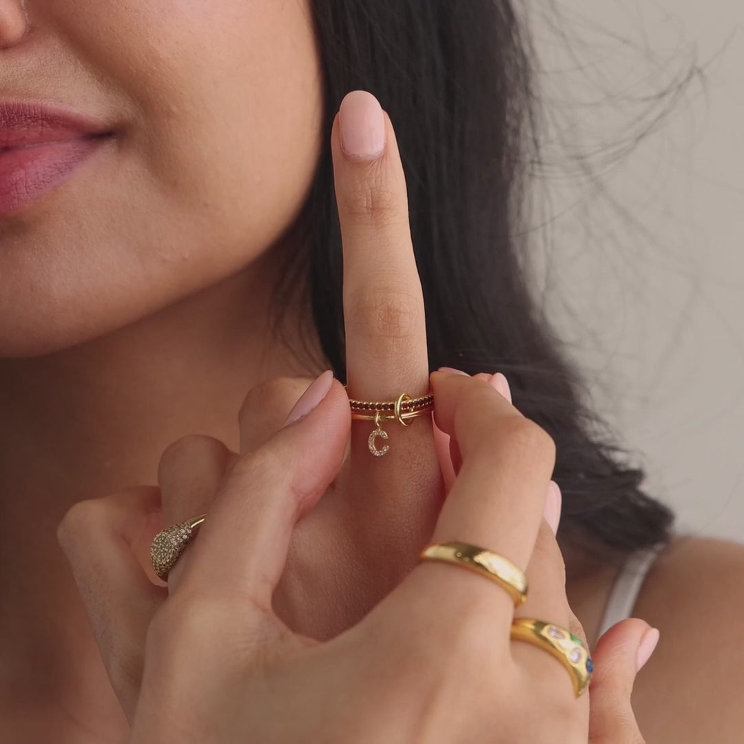 Linked Initial Birthstone Ring Set