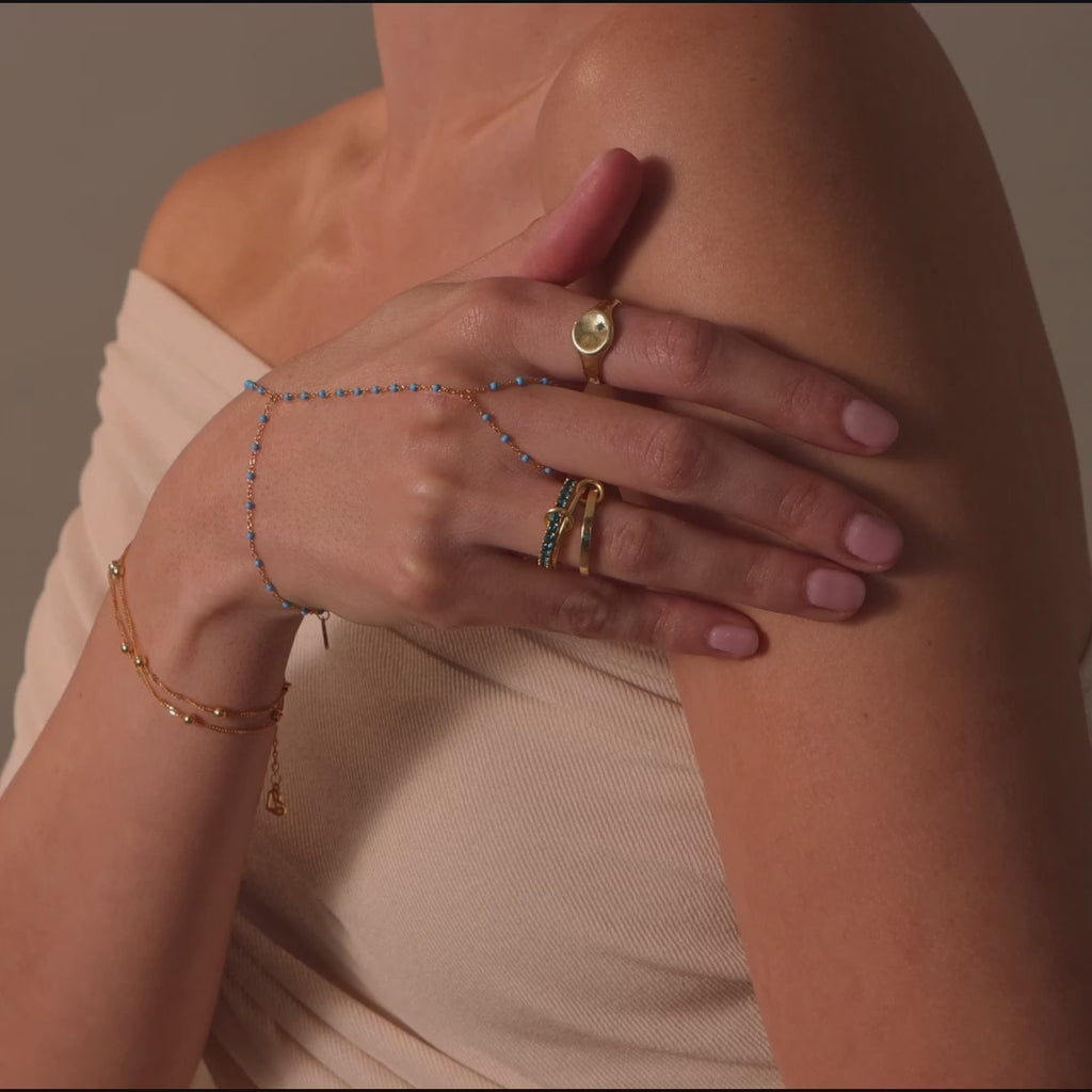 Ocean Beaded Hand Chain Bracelet