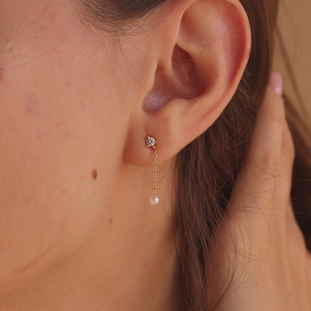 Diamond Pearl Drop Earrings