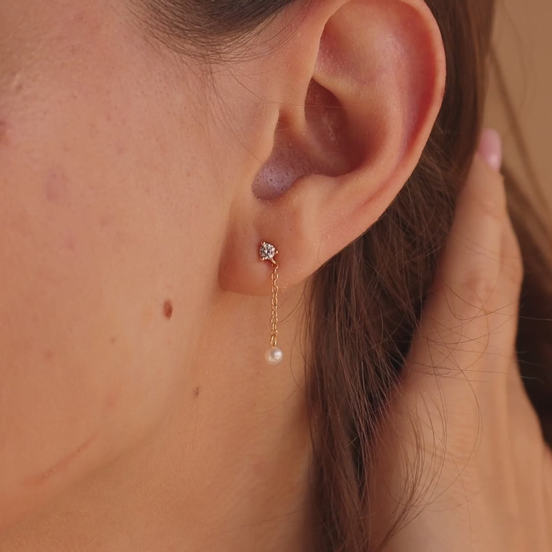 Diamond Pearl Drop Earrings
